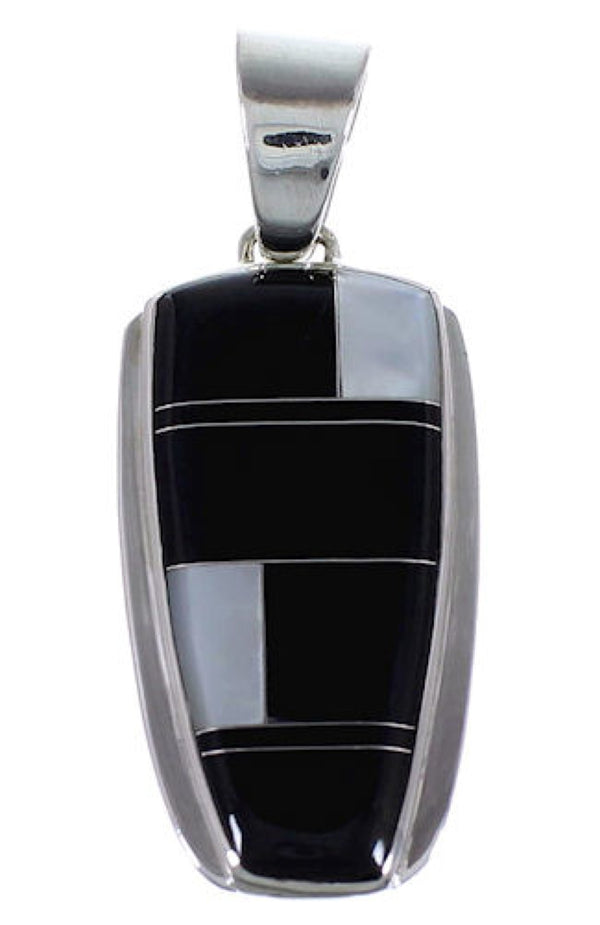 Silver Black Jade Mother Of Pearl Inlay Jewelry Slide Pendant RS42776